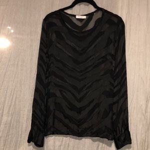 Equipment black silk/satin sheer top with zebra “detail” XS